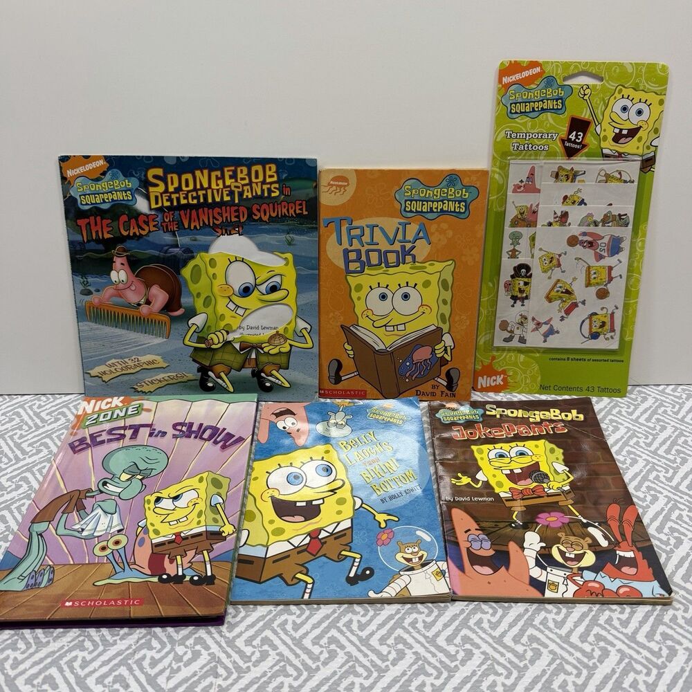 SpongeBob SquarePants Book Lot of 5 + Tattoos DetectivePants Trivia Jokes